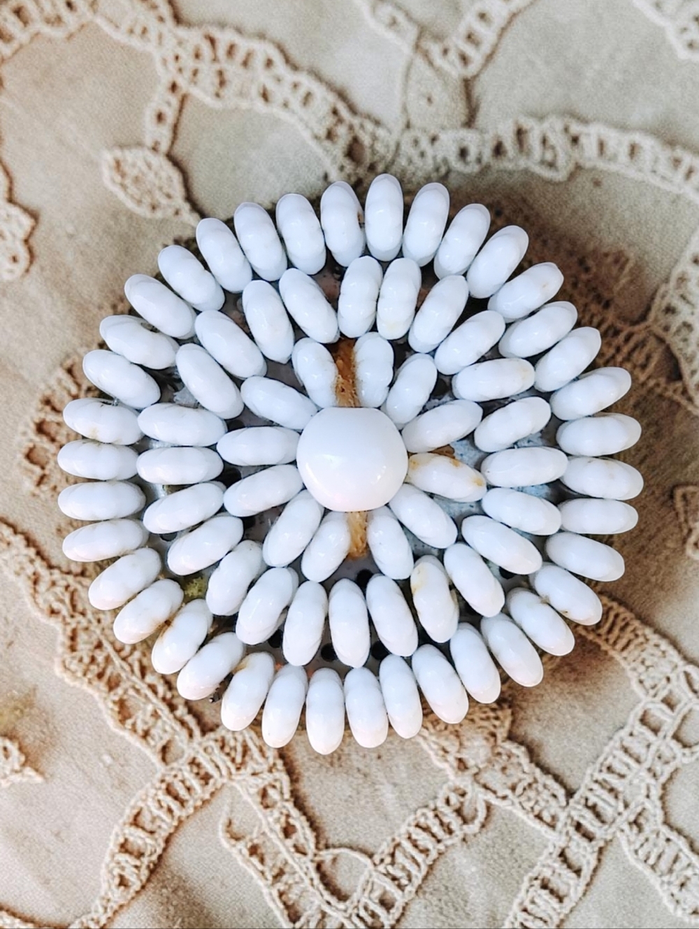 Antique Artisan Made Milk Glass Brooch